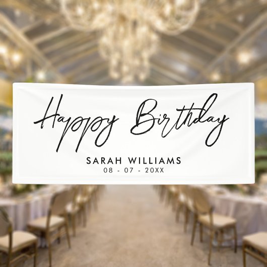 Happy Birthday Black en White Modern Script Spandoek