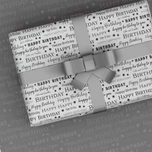 Happy Birthday Black en White Pattern Cadeaupapier