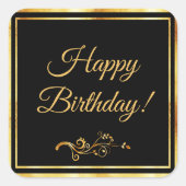 Happy Birthday Black Gold elegant Vierkante Sticker (Voorkant)