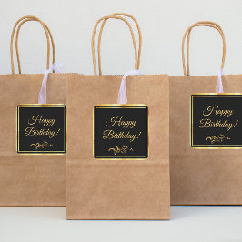 Happy Birthday Black Gold elegant Vierkante Sticker