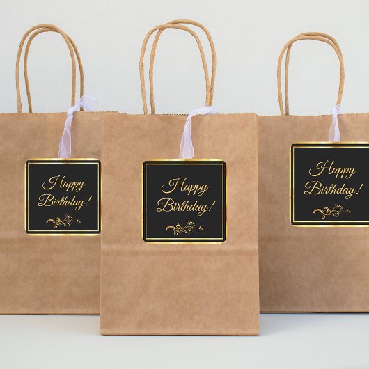 Happy Birthday Black Gold elegant Vierkante Sticker