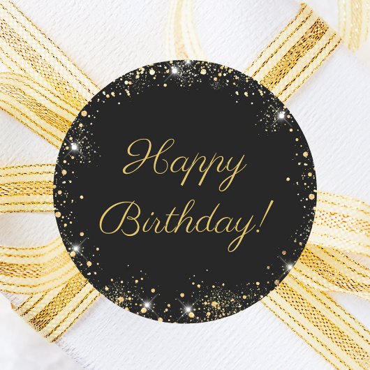 Happy Birthday Black Gold Glitter Ronde Sticker