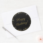 Happy Birthday Black Gold Glitter Ronde Sticker (Envelop)