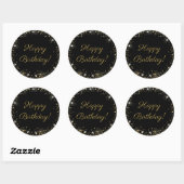Happy Birthday Black Gold Glitter Ronde Sticker (Vel)