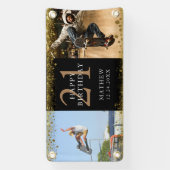 Happy Birthday Black & Gold Glitter Sparkle Party Spandoek (Verticaal)