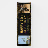 Happy Birthday Black & Gold Glitter Sparkle Party Spandoek (Verticaal)