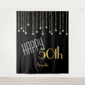 Happy Birthday Black Gold Photo Booth Backdrop Wandkleed (Voorkant)
