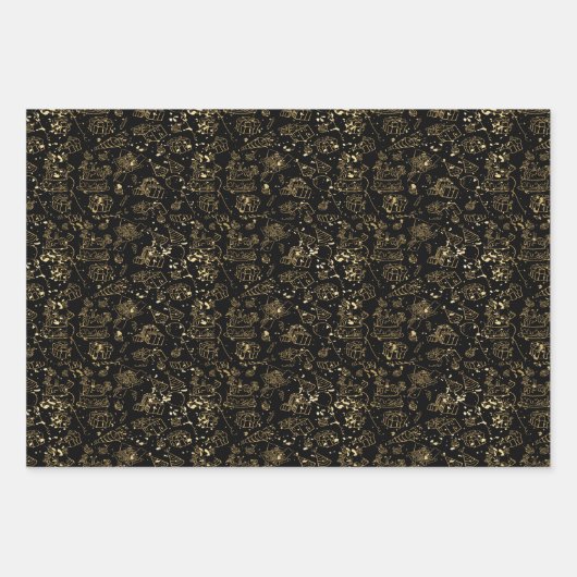 Happy Birthday Black Gold Wrapping Paper (Voorkant)