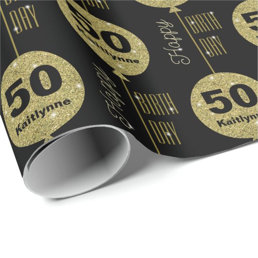 Happy Birthday Black Gold Wrapping Paper Cadeaupapier (Rol Hoek)