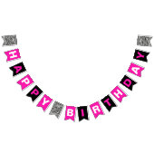 Happy Birthday Black Hot Pink en Black met Zebra Vlaggetjes (Alle)