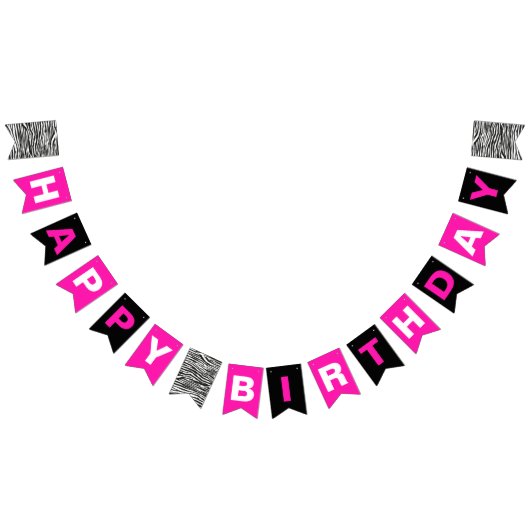 Happy Birthday Black Hot Pink en Black met Zebra Vlaggetjes (Alle)