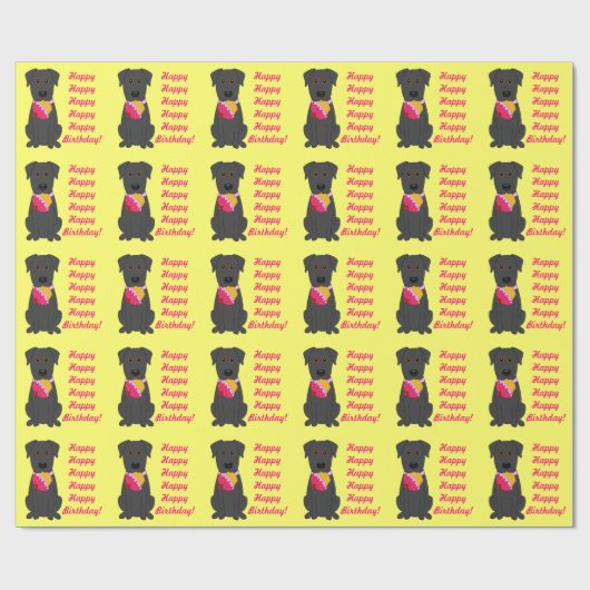 Happy Birthday Black Lab Dog Wrapping Paper Cadeaupapier (Vlak)
