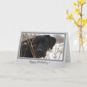 Happy Birthday Black Lab - Grijze Eend Jachthond Kaart (Gele Bloem)