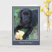 Happy Birthday Black Lab Schattigee puppy eendenho Kaart (Gele Bloem)