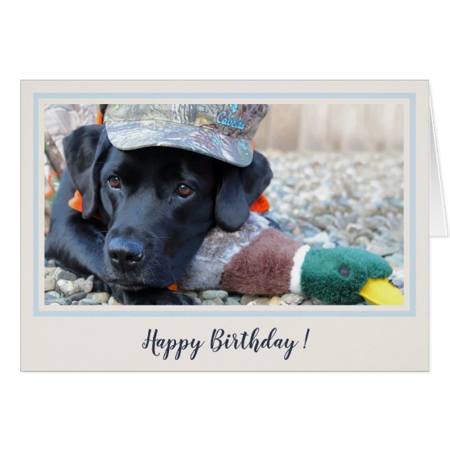 Happy Birthday Black Labrador Cute Duck Dog - (Voorkant Horizontaal)