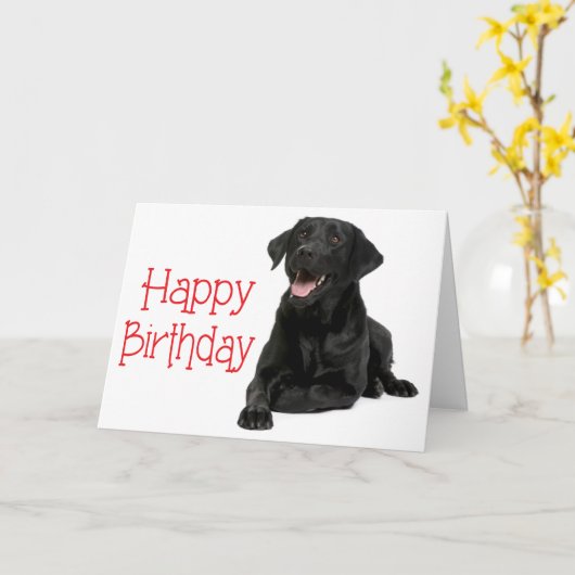 Happy Birthday Black Labrador Puppy Dog - Verse Kaart (Gele Bloem)