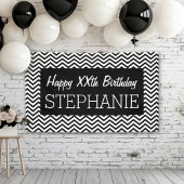Happy Birthday - Black White Chevrons - aangepaste Spandoek