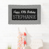 Happy Birthday - Black White Chevrons - aangepaste Spandoek (Insitu)