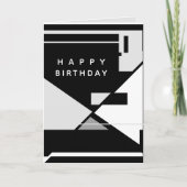 Happy Birthday Black White Grey Retro MCM Kijk Kaart (Voorkant)