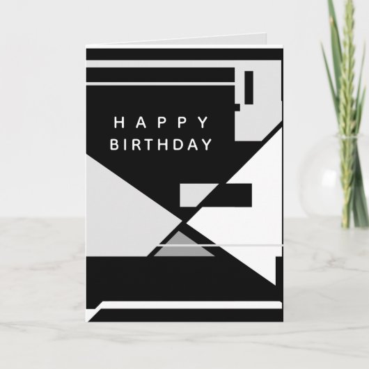 Happy Birthday Black White Grey Retro MCM Kijk Kaart (Voorkant)