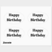 Happy Birthday Black White Minimalist Modern 2026 Ovale Sticker (Vel)