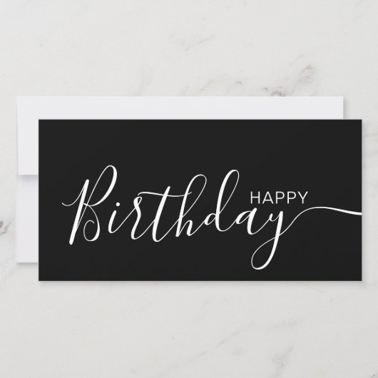 Happy Birthday Black White Modern Flat Card (Voorkant)