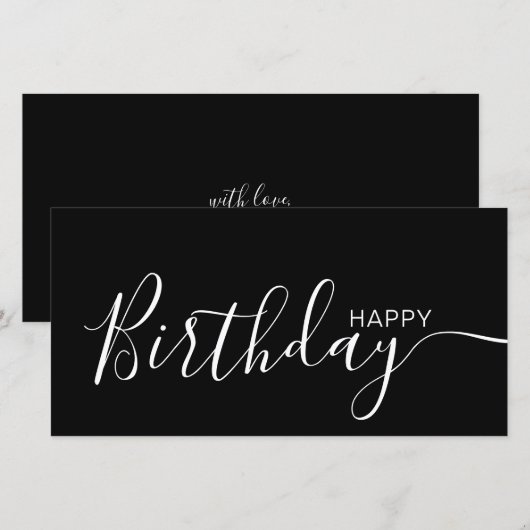 Happy Birthday Black White Modern Flat Card (Voorkant / Achterkant)