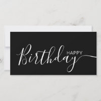 Happy Birthday Black White Modern Flat Card