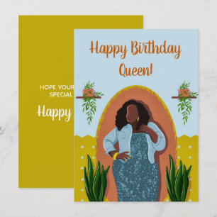 Happy Birthday, Black Woman Houseplant Yellow