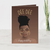 Happy Birthday, Black Woman w/Gold Shades, Brown Kaart (Voorkant)