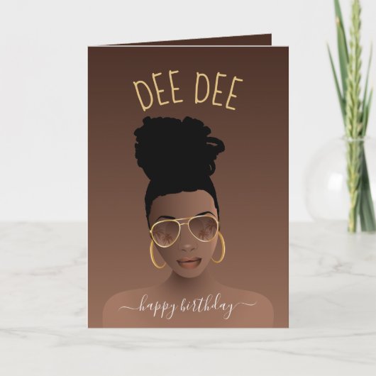 Happy Birthday, Black Woman w/Gold Shades, Brown Kaart (Voorkant)
