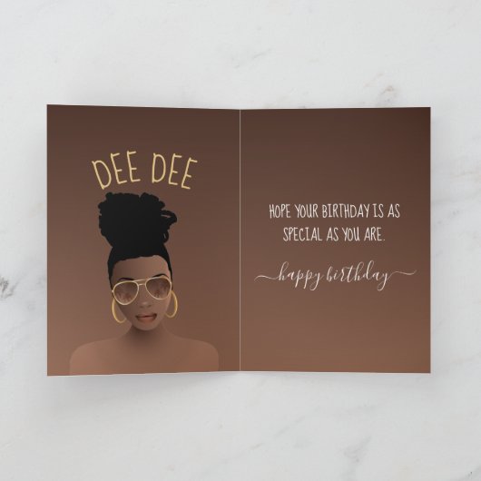 Happy Birthday, Black Woman w/Gold Shades, Brown Kaart (Binnen)