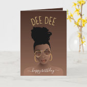 Happy Birthday, Black Woman w/Gold Shades, Brown Kaart (Gele Bloem)