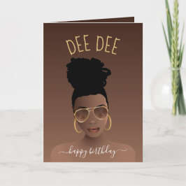 Happy Birthday, Black Woman w/Gold Shades, Brown Kaart