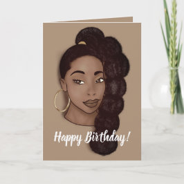 Happy Birthday, Black Woman w/Long Ponytail, Brown Kaart