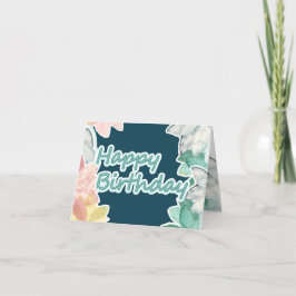 Happy Birthday - Blauw Blauwgroen tekst Tropische  Kaart