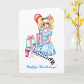 Happy Birthday (blauw) Kaart (Gele Bloem)