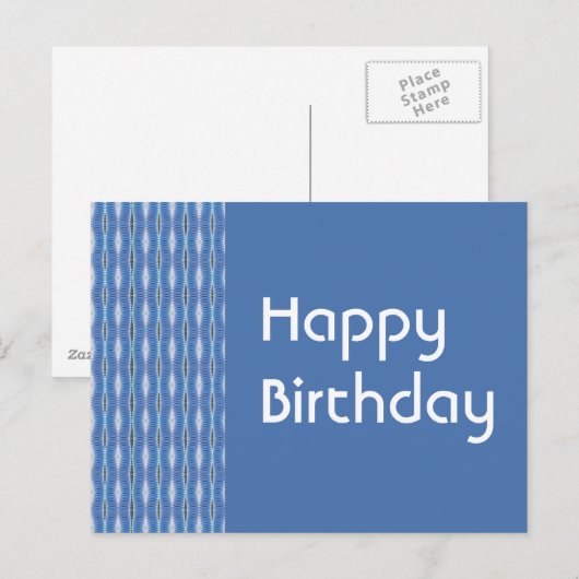 Happy Birthday blauw patroon Briefkaart (Voorkant / Achterkant)