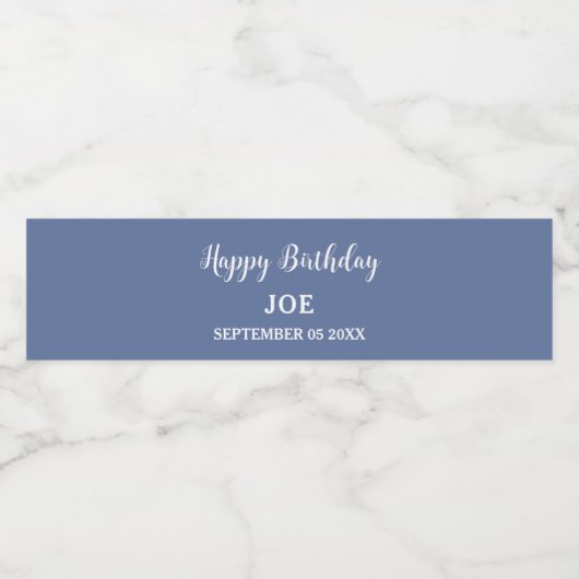 Happy Birthday Blauw Water flesetiketten Waterfles Etiket (Enkel label)