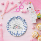 Happy Birthday Blauw Wit Bloemen Papier Bord (Feest)