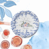 Happy Birthday Blauw Wit Bloemen Papier Bord