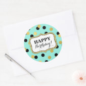 Happy Birthday Blauw Zwart Goud Confetti Ronde Sticker (Envelop)