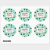 Happy Birthday Blauw Zwart Goud Confetti Ronde Sticker (Vel)