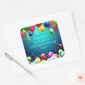 Happy Birthday - blauwe gekleurde ballonnen - Aanp Vierkante Sticker (Envelop)