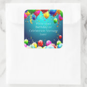 Happy Birthday - blauwe gekleurde ballonnen - Aanp Vierkante Sticker (Tas)