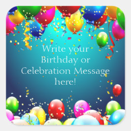Happy Birthday - blauwe gekleurde ballonnen - Aanp Vierkante Sticker