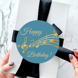 Happy Birthday blauwgroen blauw groen goud muziekn Ronde Sticker