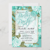 Happy BIrthday - Blauwgroen bloemontwerp Kaart (Voorkant)