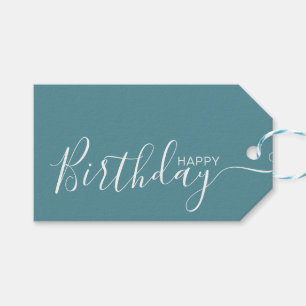 Happy Birthday Blauwgroen Blue White Modern Cadeaulabel