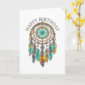 Happy Birthday Blauwgroen Dreamcatchers mystiek Kaart (Gele Bloem)